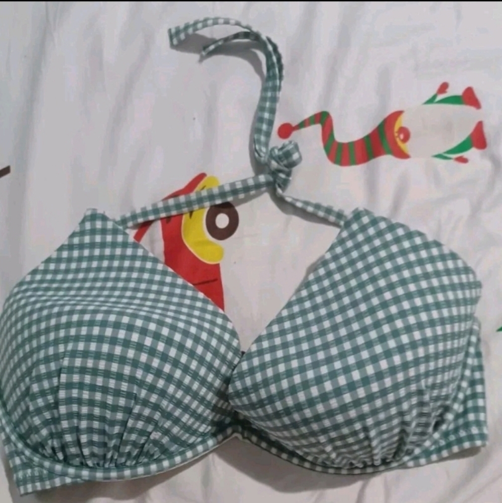Shade & Shore Green Gingham Bikini Top